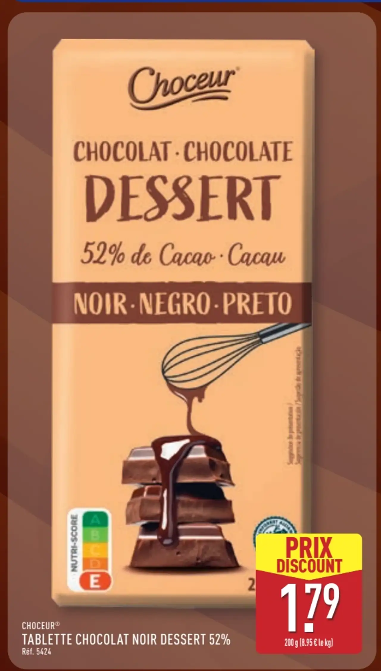Choceur Tablette Chocolat Noir Dessert 52%
