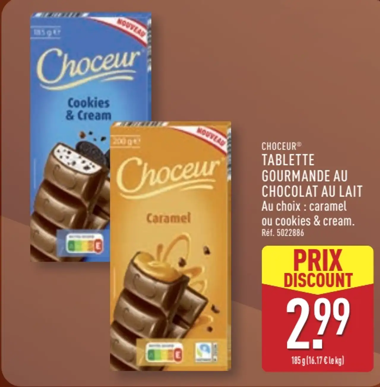 CHOCEUR® TABLETTE GOURMANDE AU CHOCOLAT AU LAIT (Caramel / Cookies & Cream)