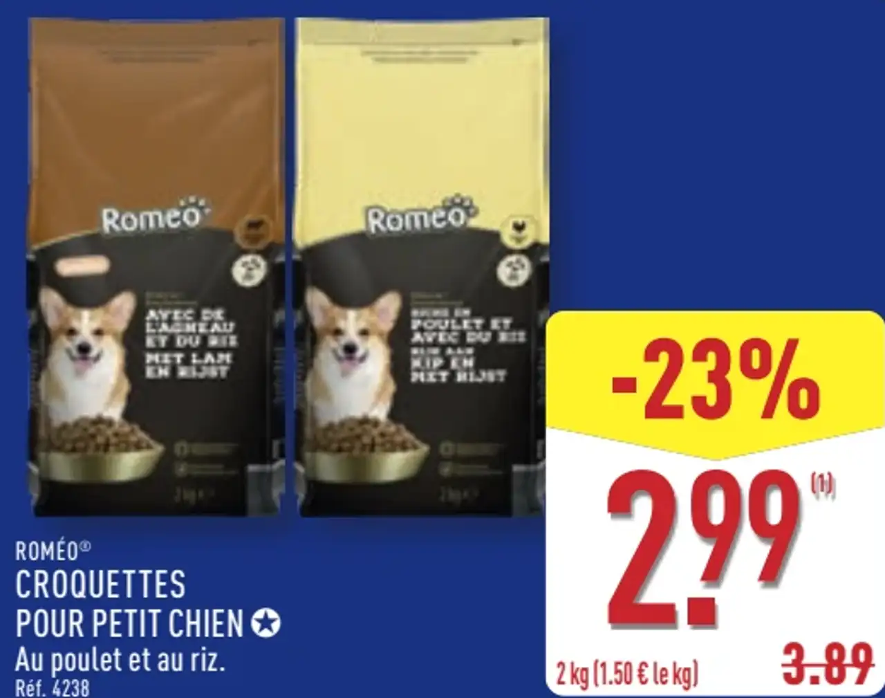 ROMÉO® CROQUETTES POUR PETIT CHIEN Au poulet et au riz / Avec de l'agneau