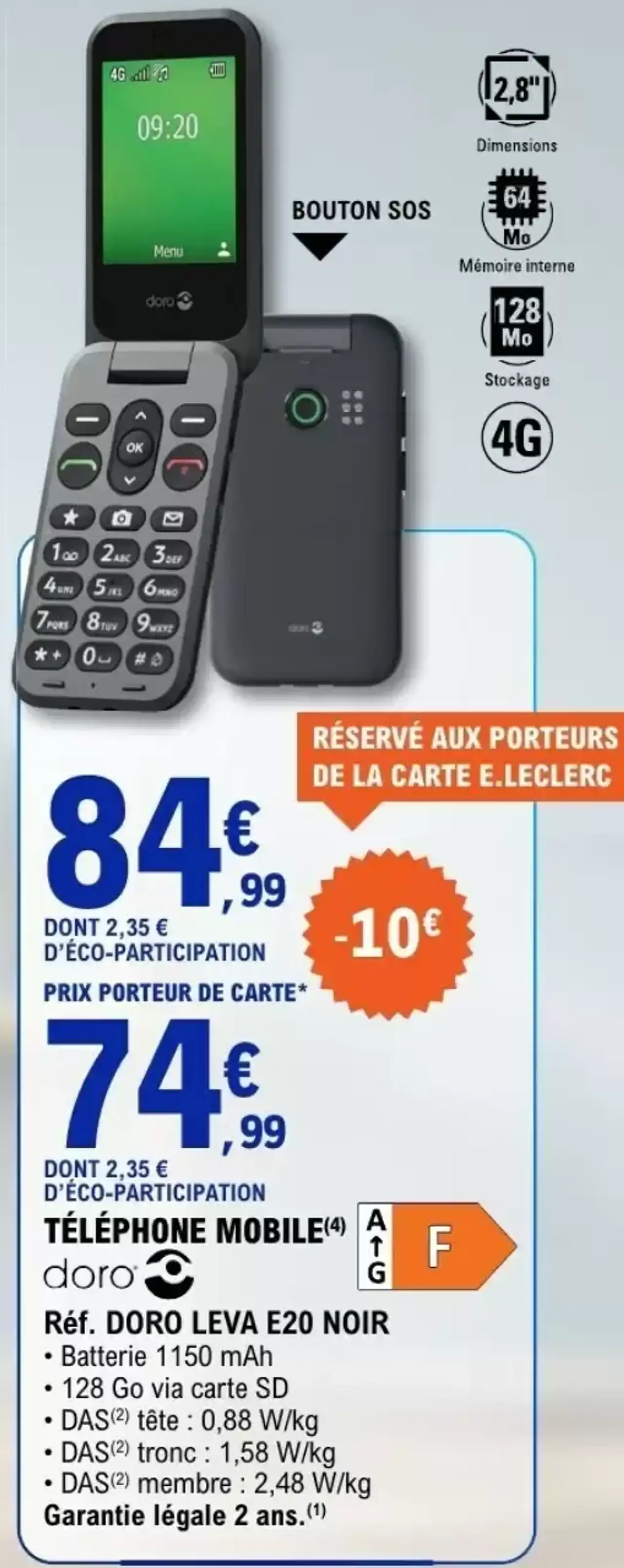 Téléphone mobile Doro Réf. DORO LEVA E20 NOIR