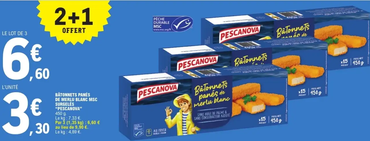 Bâtonnets panés de merlu blanc MSC surgelés Pescanova