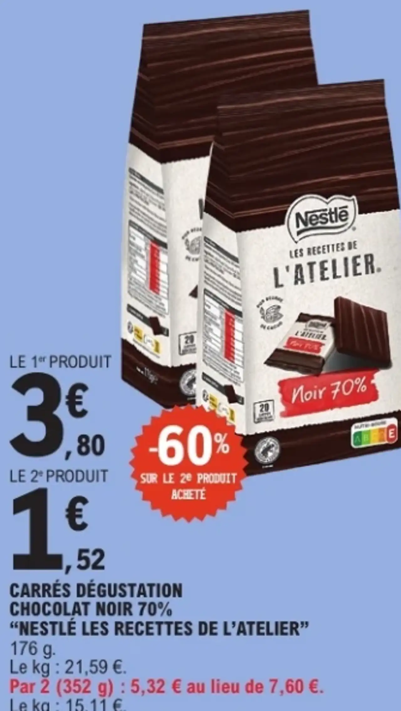 Carrés Dégustation Chocolat Noir 70% Nestlé Les Recettes de l'Atelier