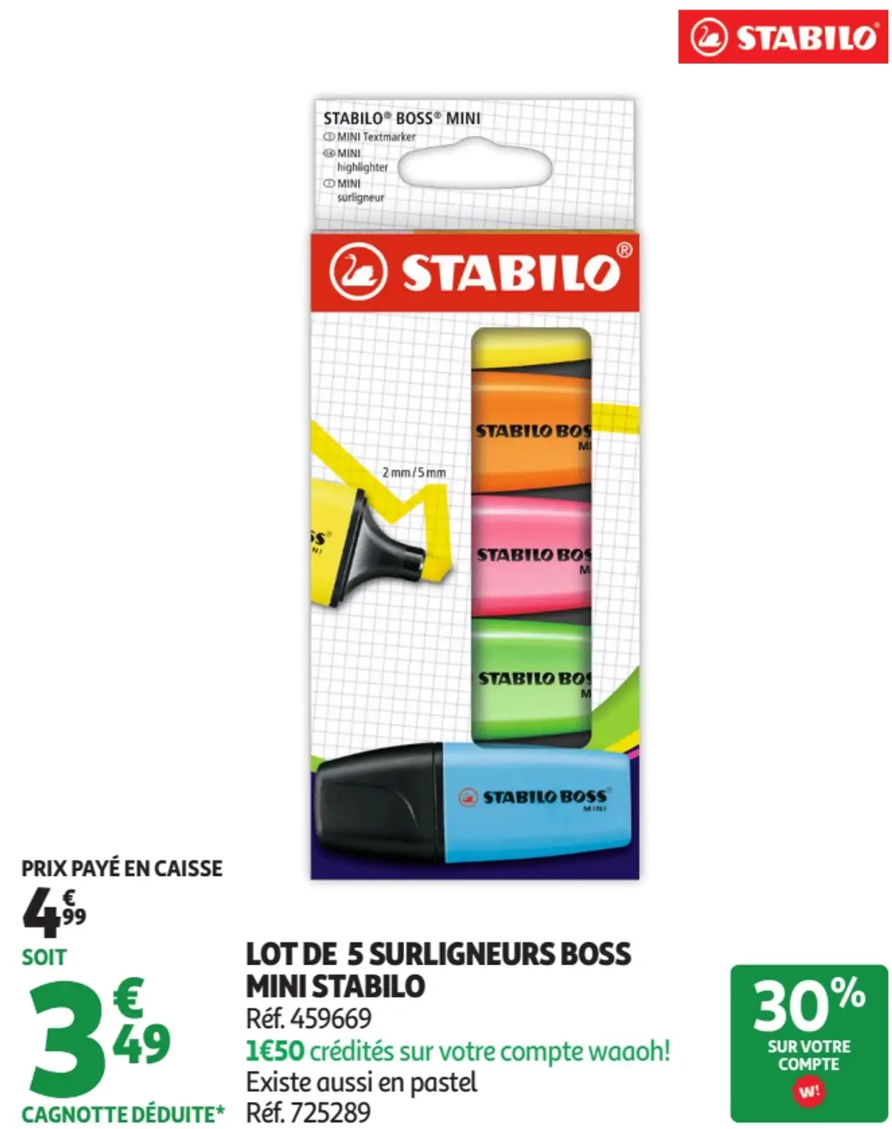 Lot de 5 Surligneurs Boss Mini Stabilo