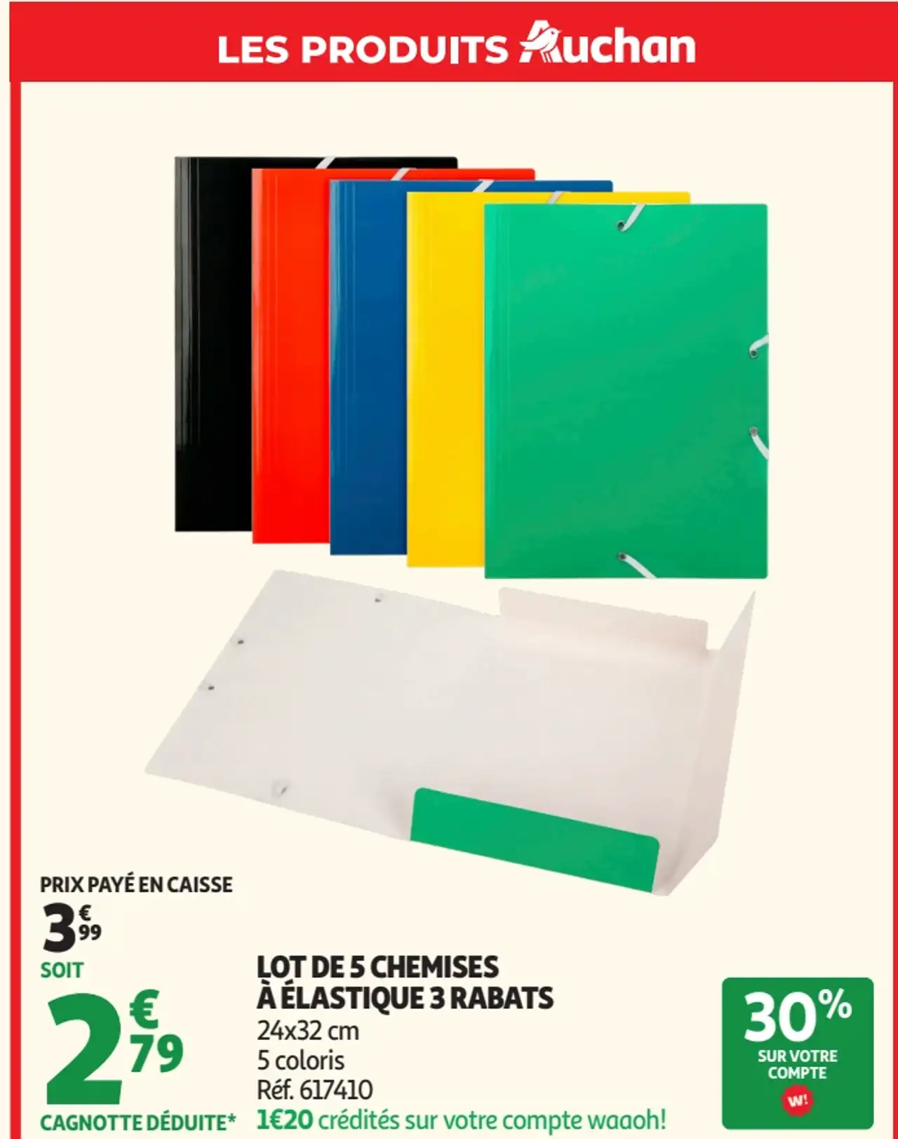 Lot de 5 chemises à élastique 3 rabats Auchan