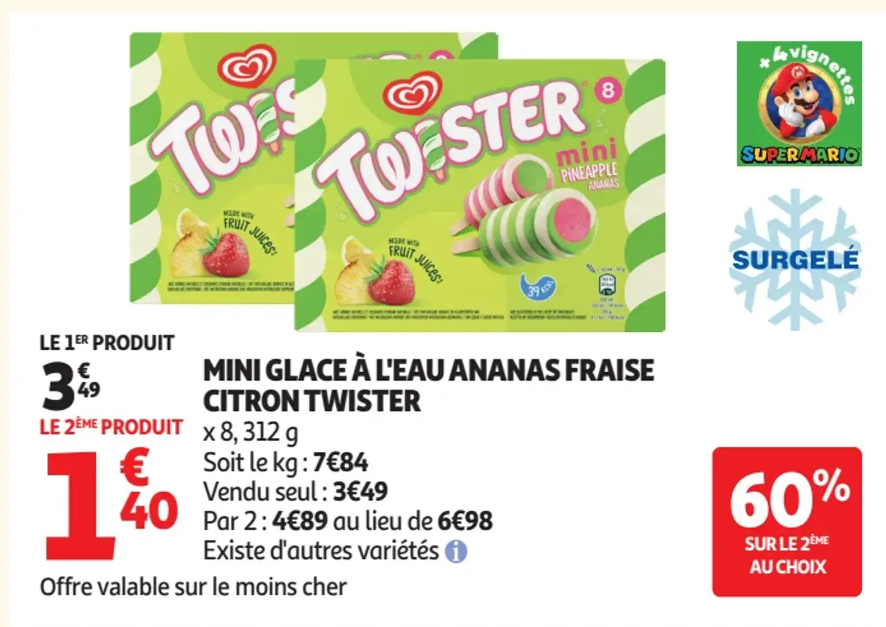 Mini Glace à l'eau Ananas Fraise Citron Twister