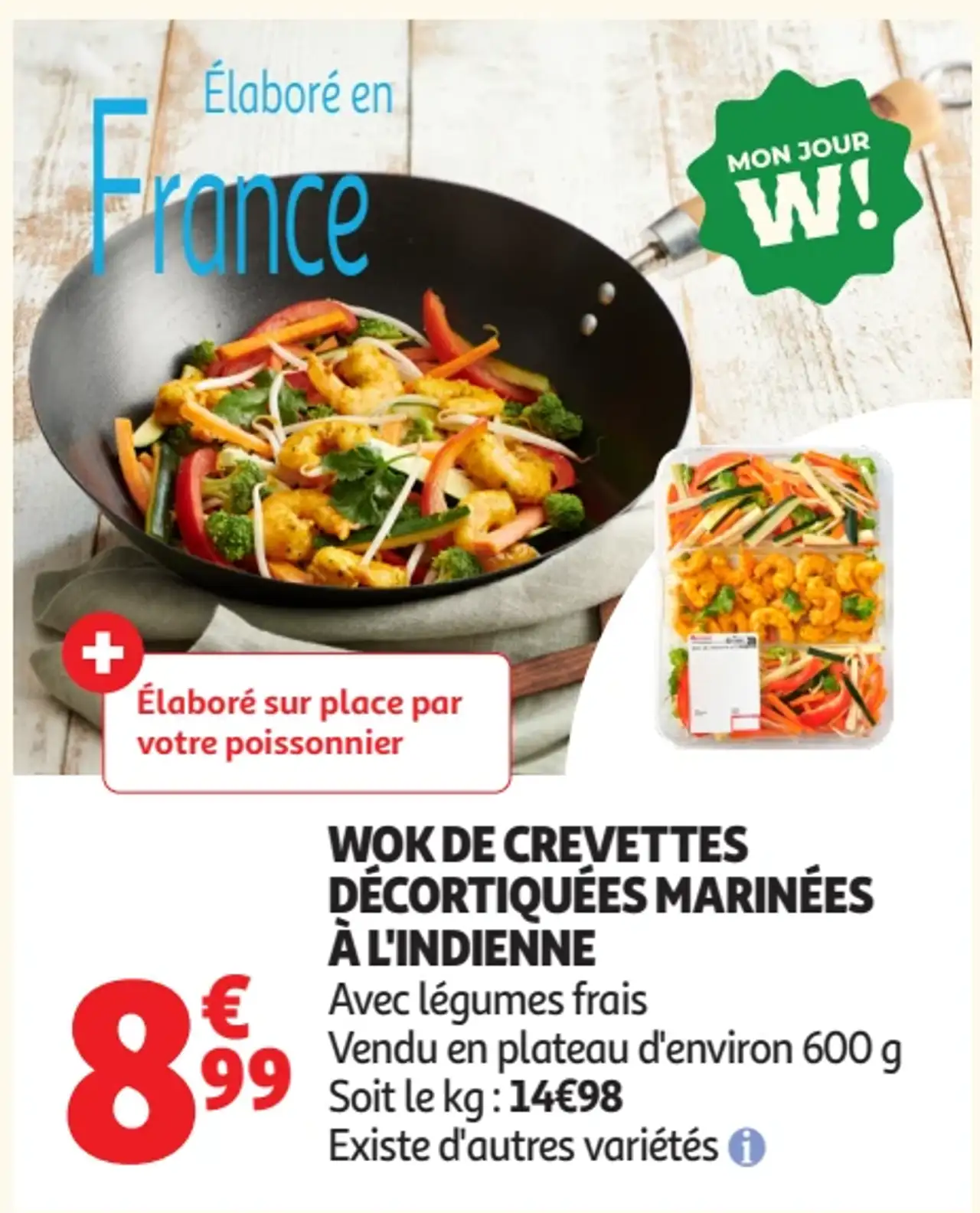 Wok de crevettes décortiquées marinées à l'indienne