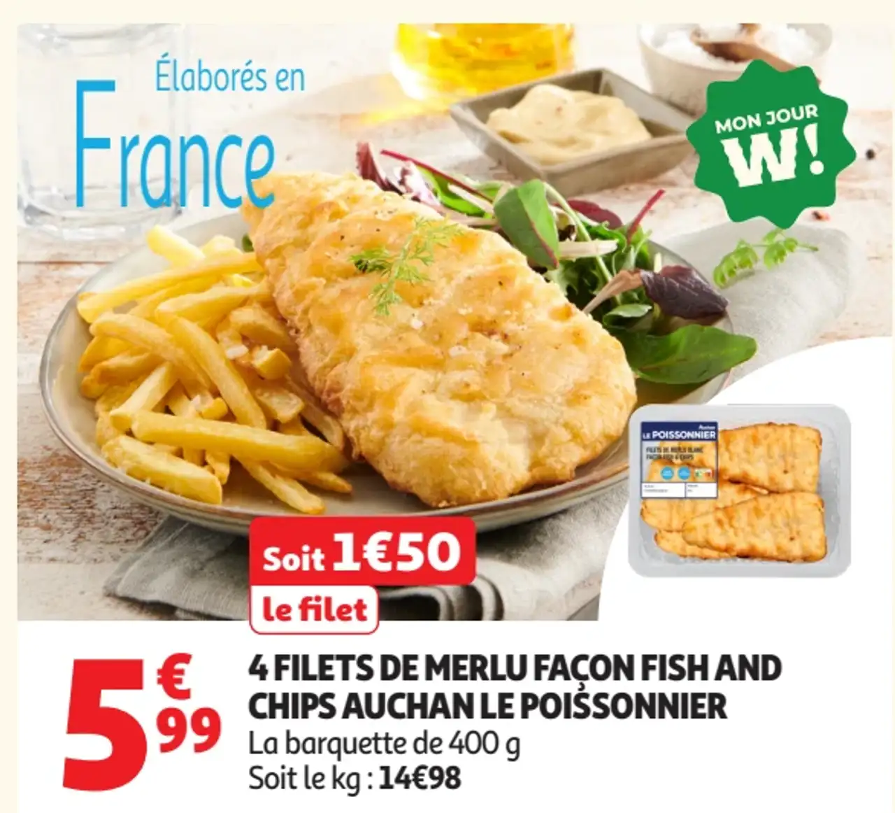 4 Filets de merlu façon fish and chips Auchan Le Poissonnier
