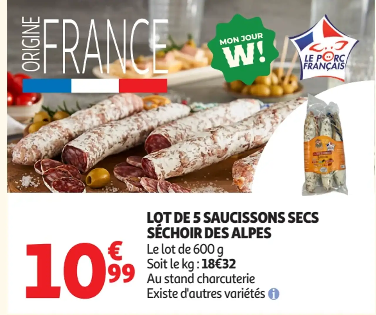 Lot de 5 Saucissons Secs Séchoir des Alpes