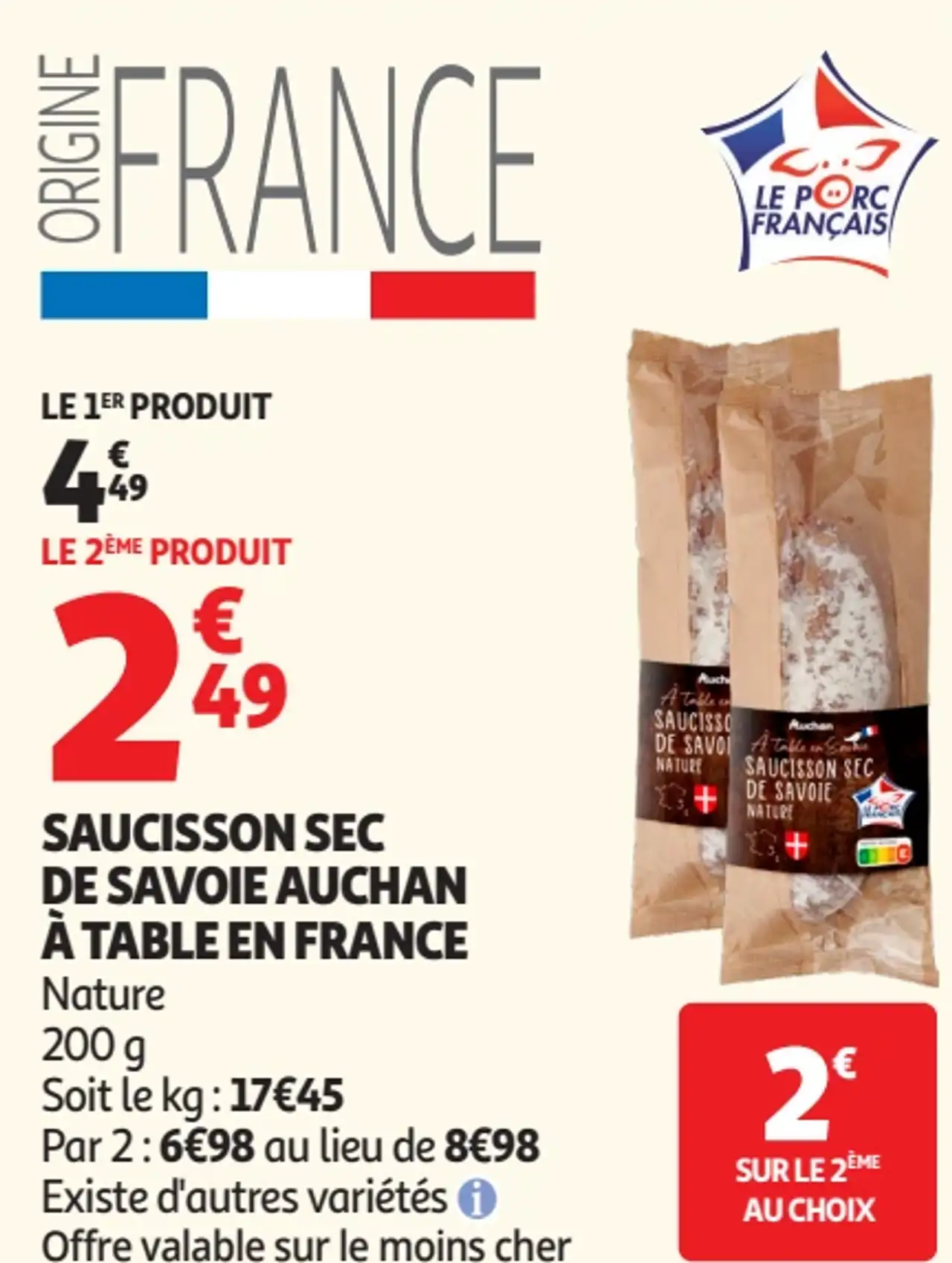 SAUCISSON SEC DE SAVOIE AUCHAN À TABLE EN FRANCE