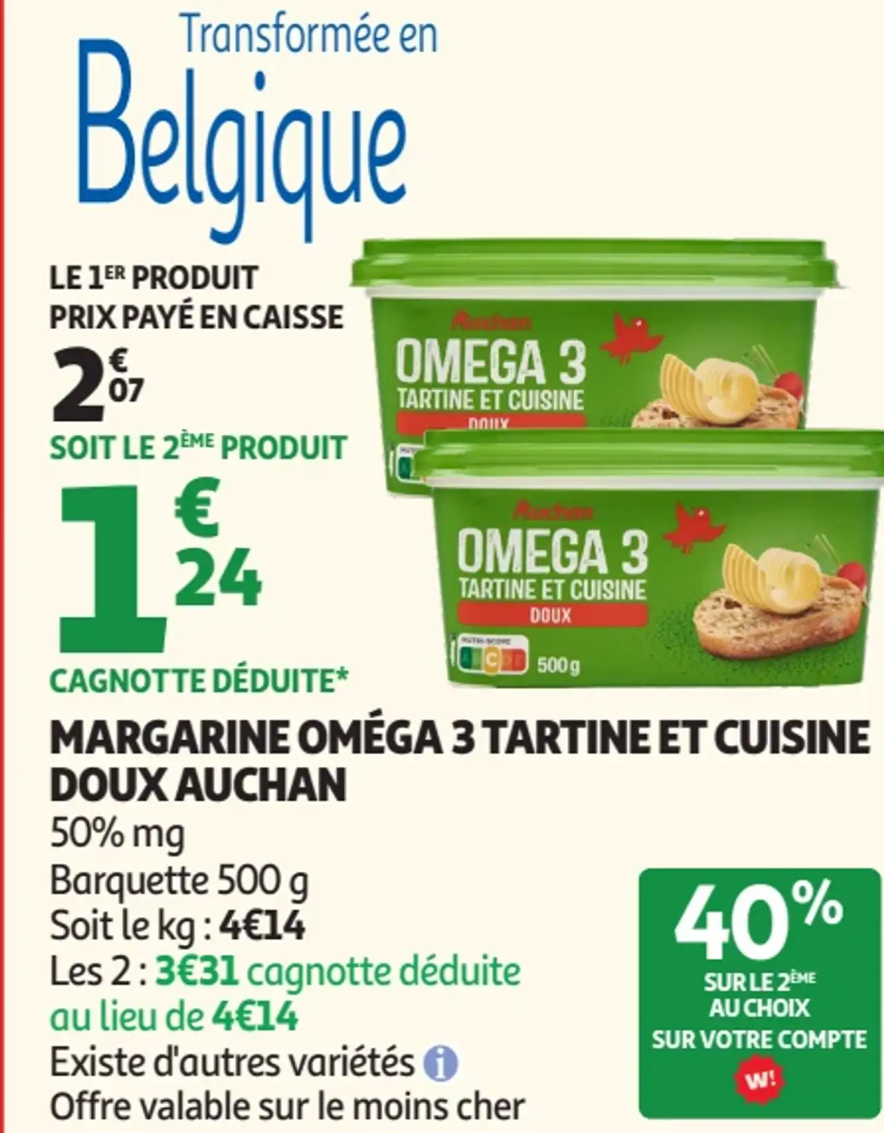 Margarine Oméga 3 Tartine et Cuisine Doux Auchan