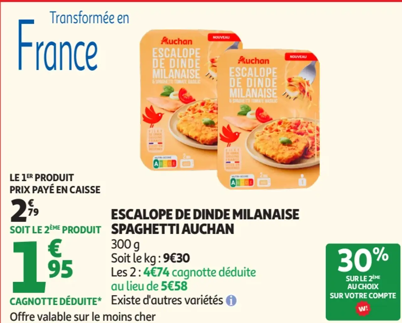 Escalope de Dinde Milanaise Spaghetti Auchan