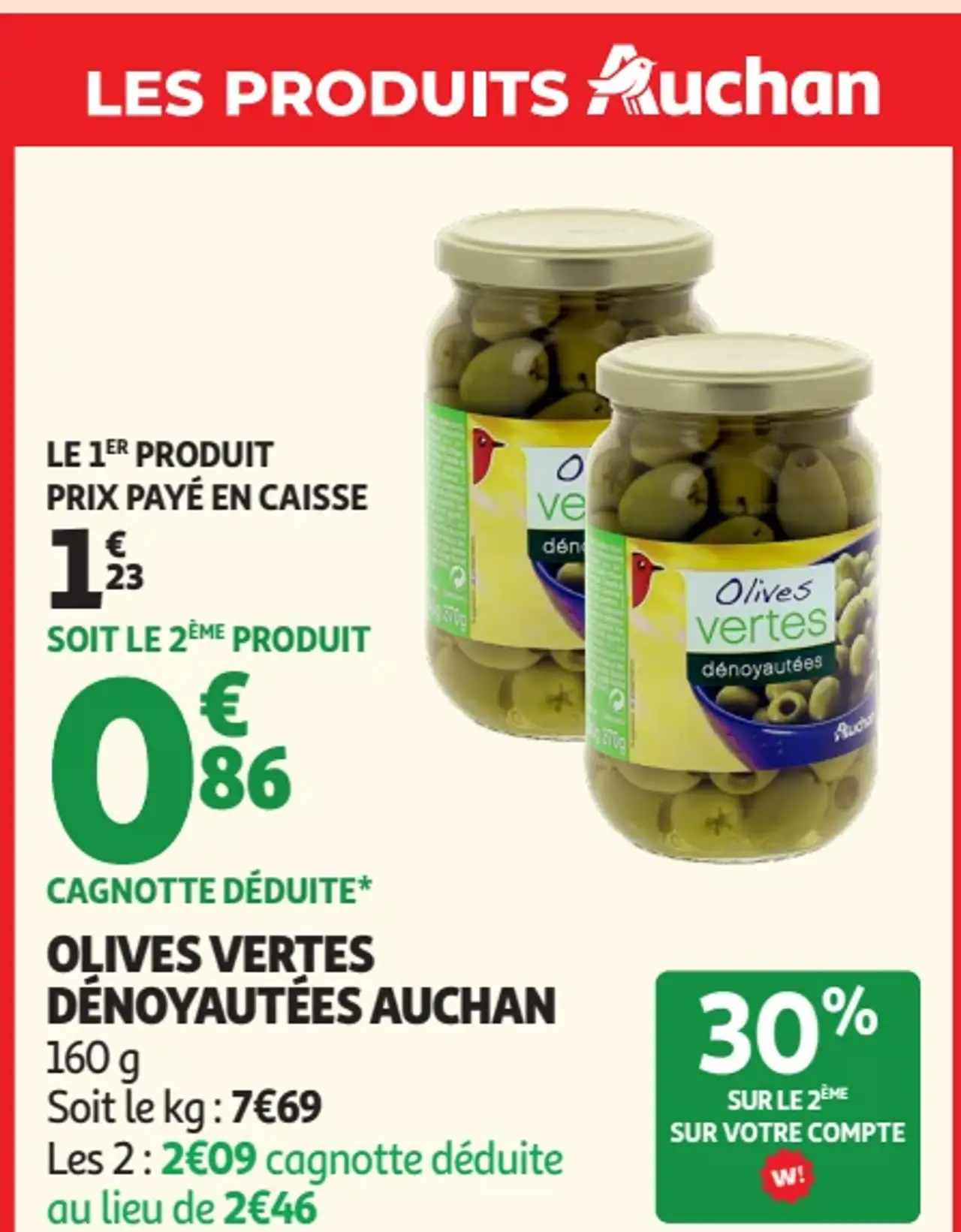 Olives vertes dénoyautées Auchan