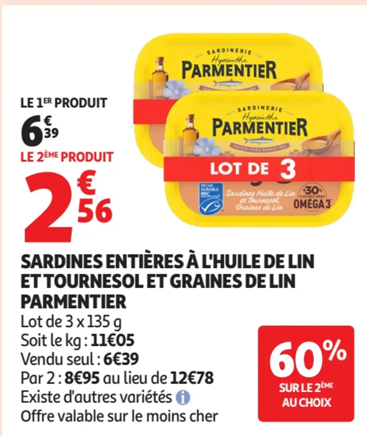Sardines entières à l'huile de lin et tournesol et graines de lin Parmentier
