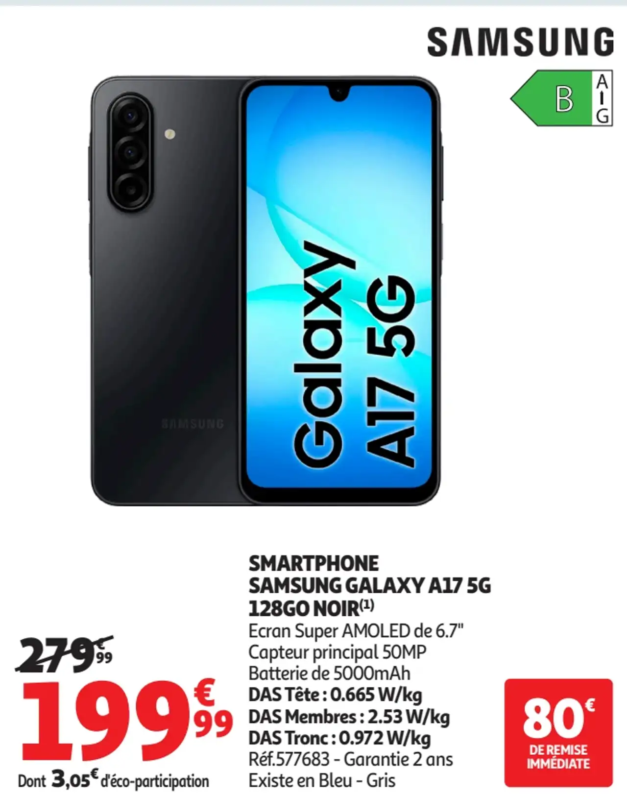 SMARTPHONE SAMSUNG GALAXY A17 5G 128GO NOIR