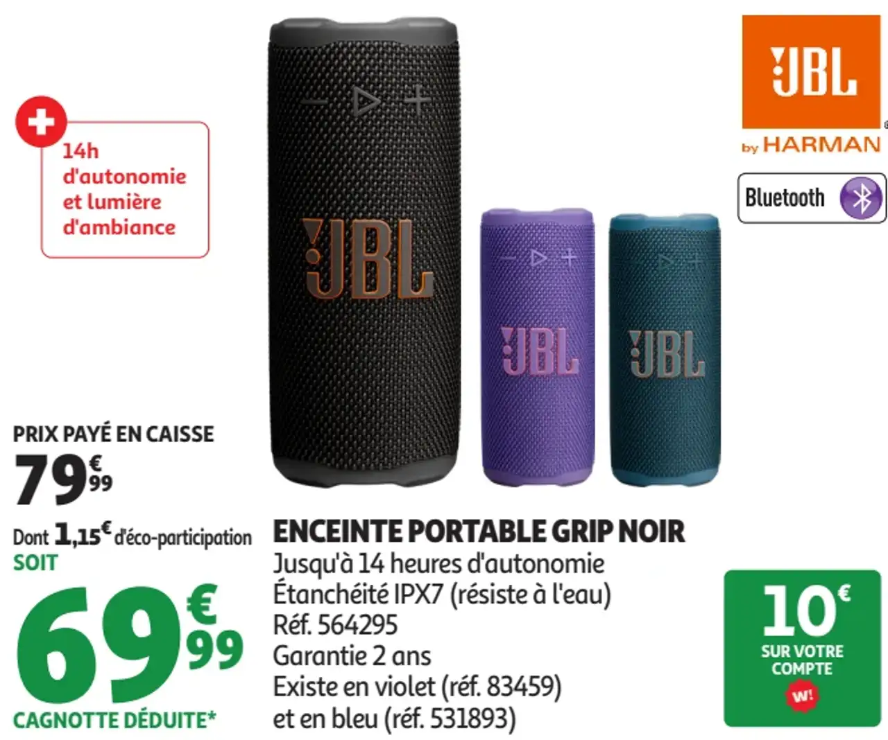 Enceinte portable JBL Grip Noir