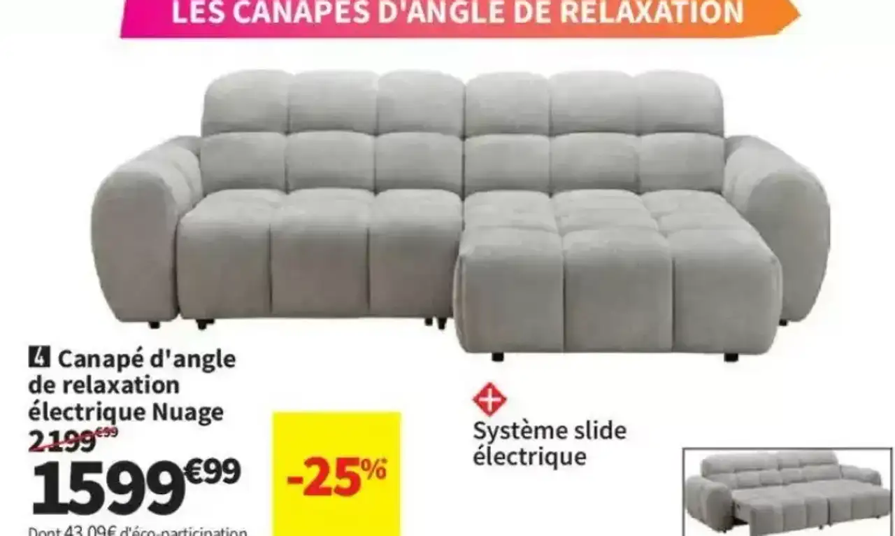 Canapé d'angle de relaxation électrique Nuage