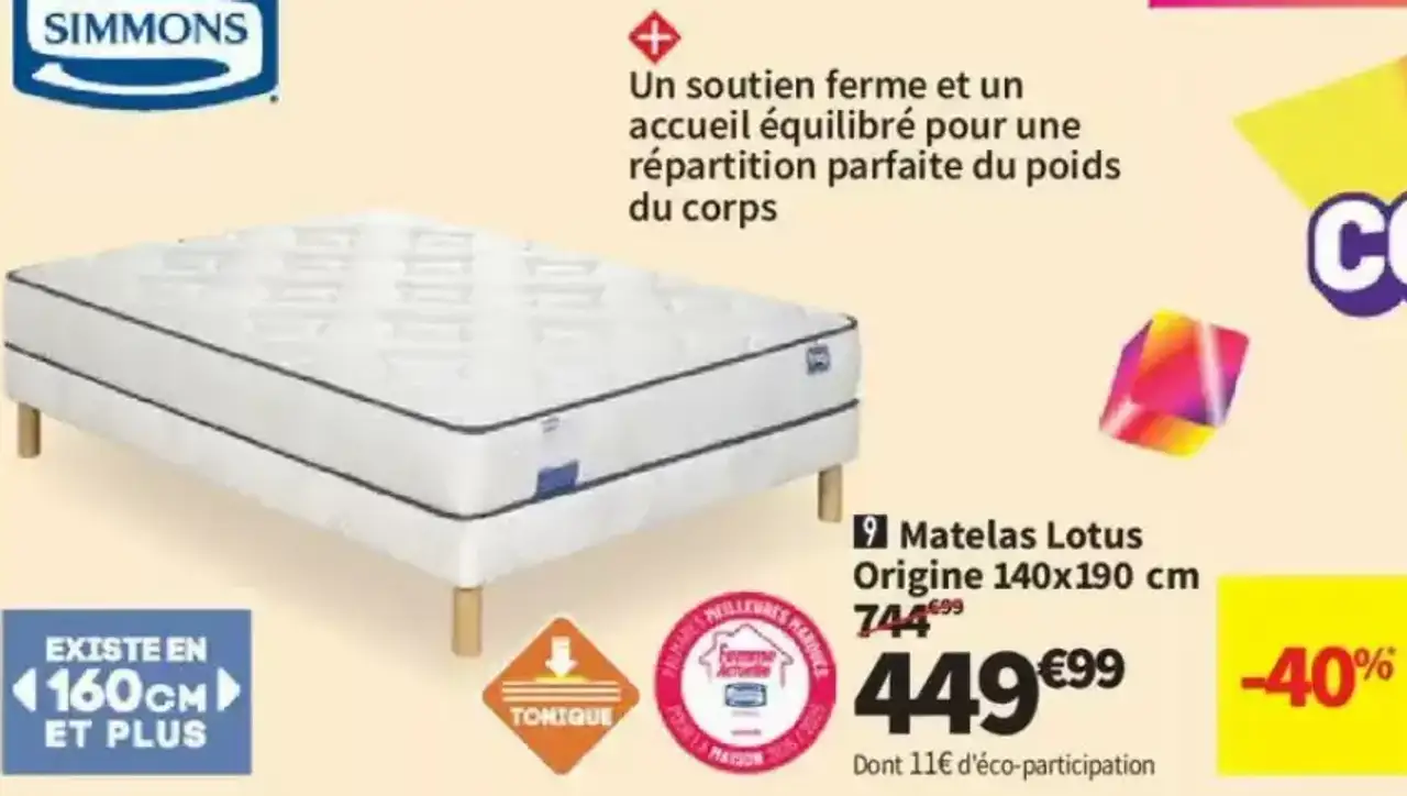 Simmons Matelas Lotus Origine 140x190 cm