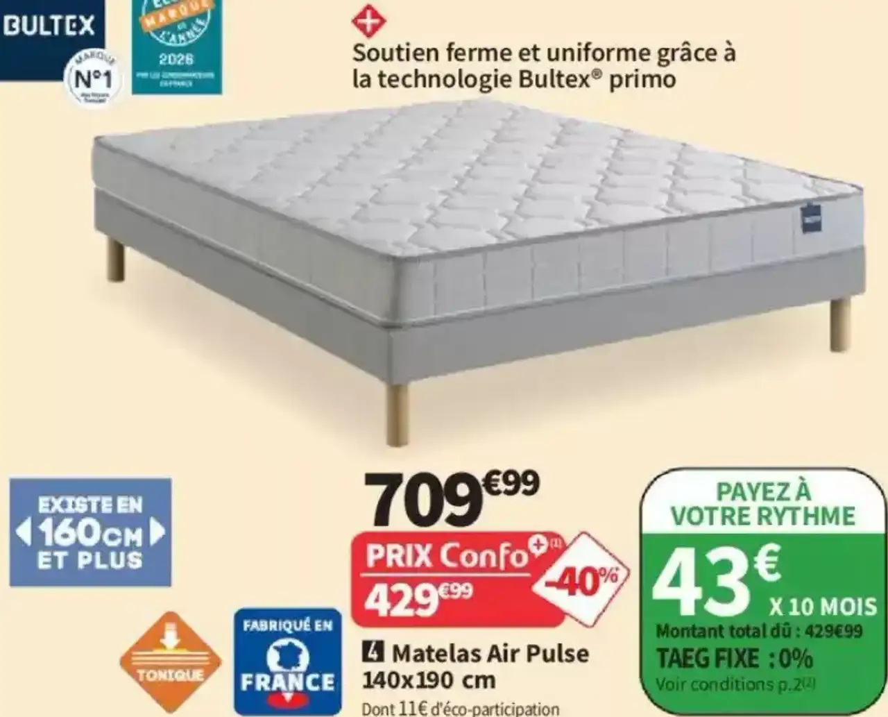 Matelas Bultex Air Pulse 140x190 cm