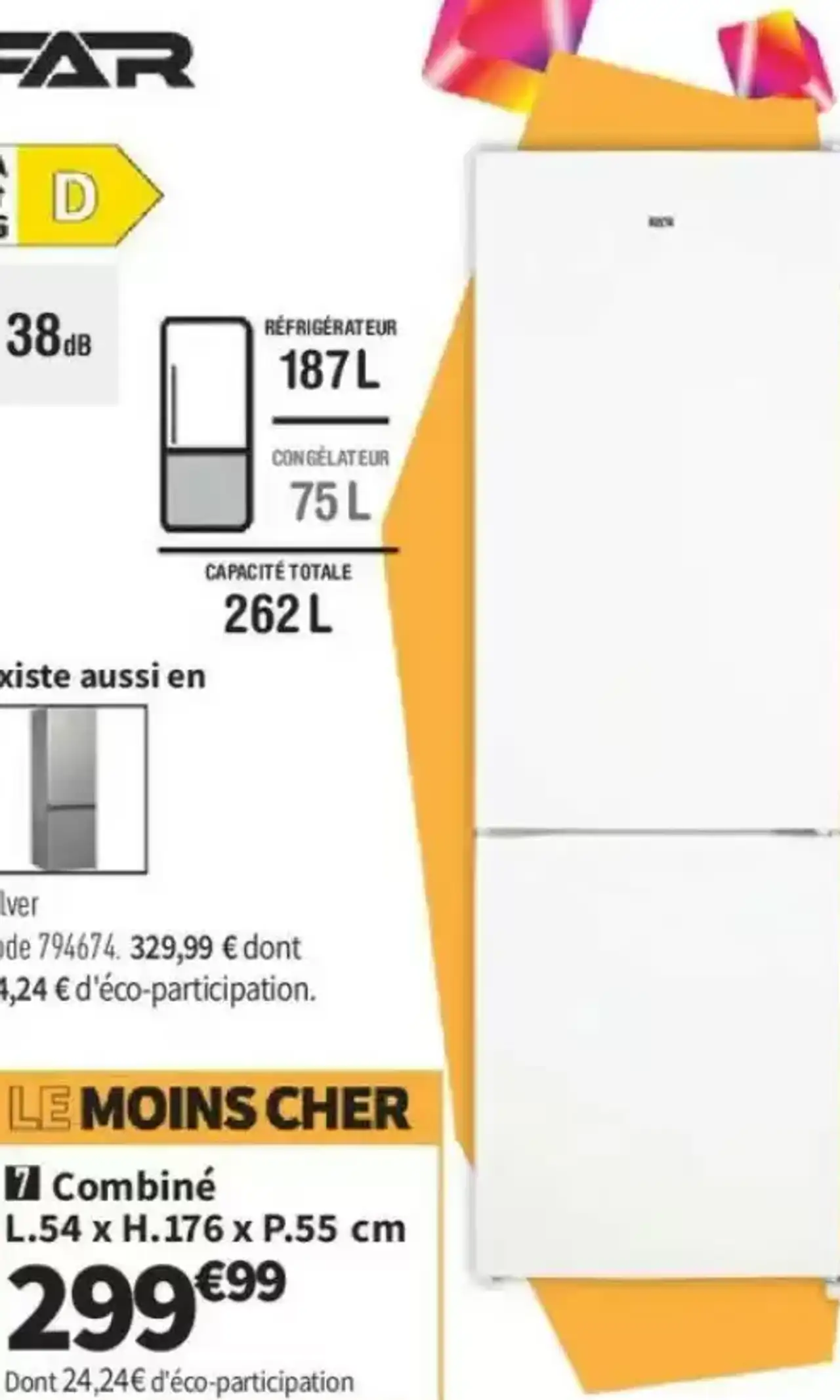 FAR Réfrigérateur combiné L.54 x H.176 x P.55 cm