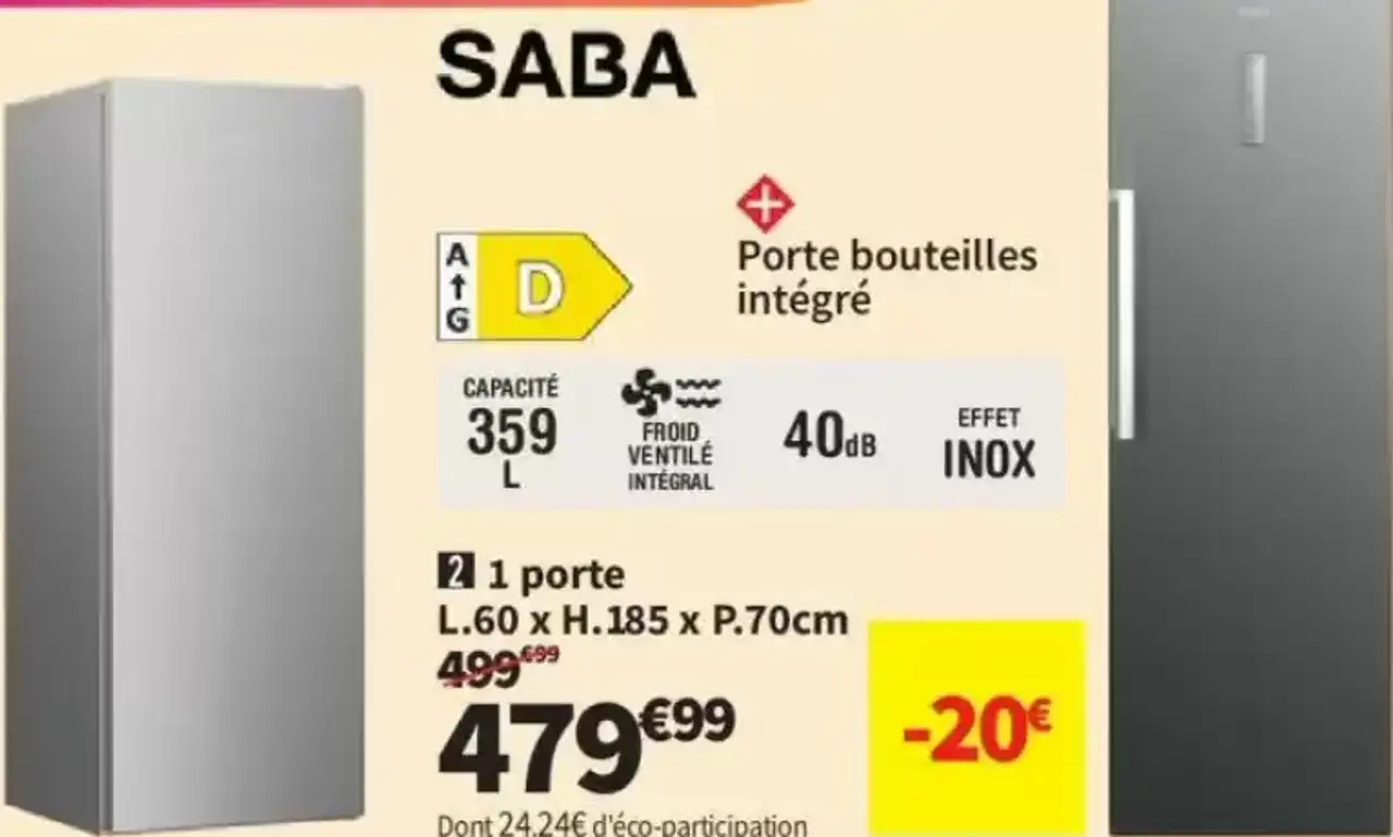 Réfrigérateur 1 porte Saba MP3525ILD