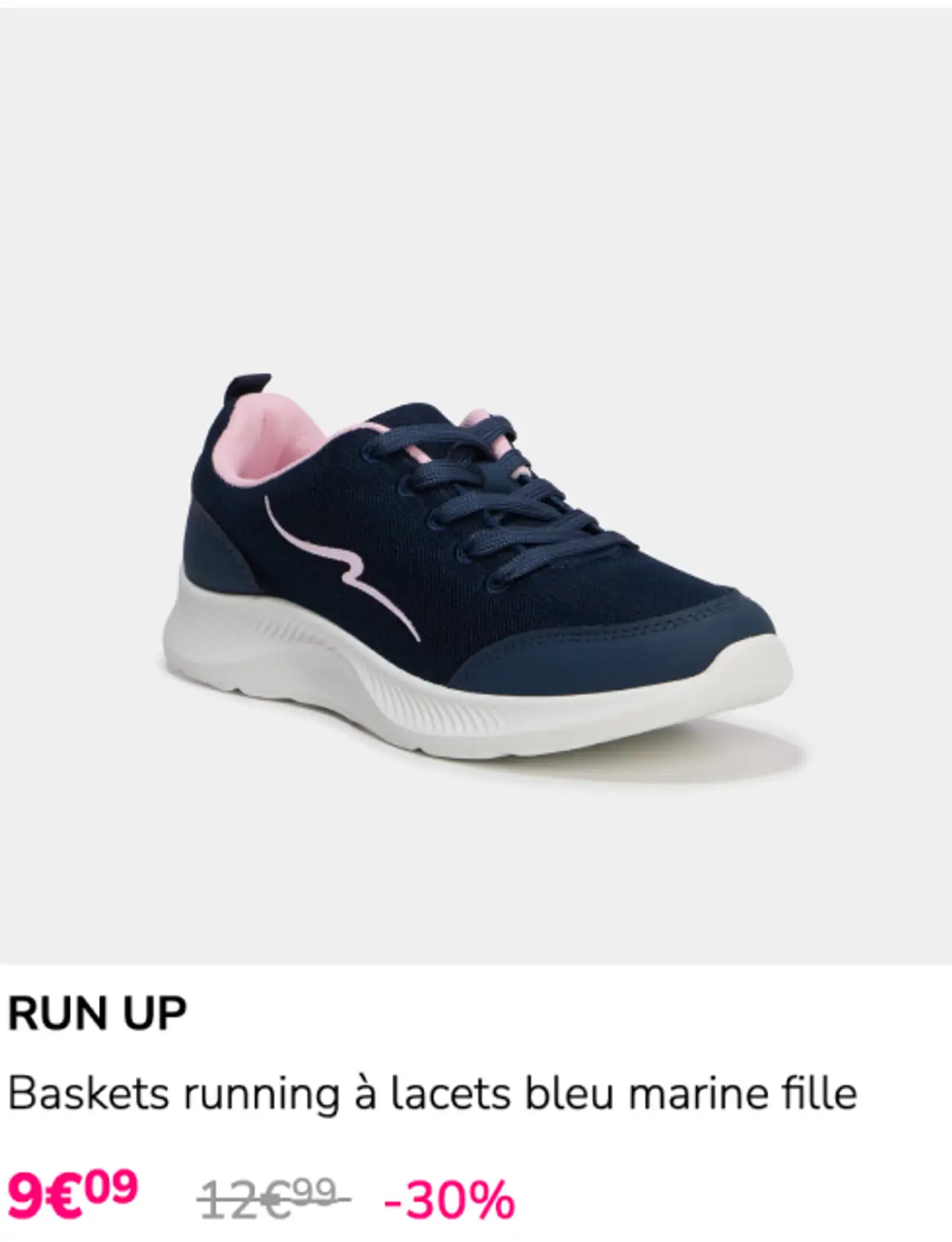 Baskets running à lacets bleu marine fille RUN UP