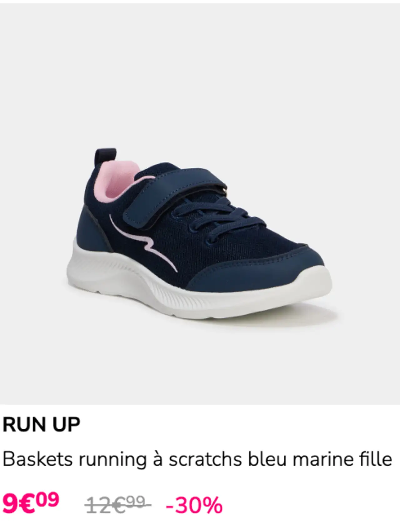 Baskets running à scratchs bleu marine fille RUN UP