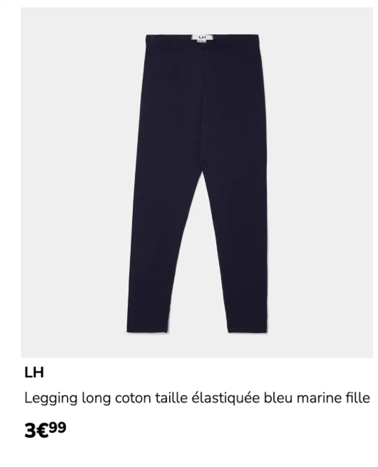 LH Legging long coton taille élastiquée bleu marine fille