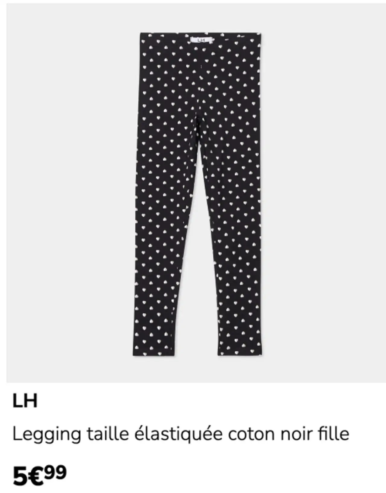 LH Legging taille élastiquée coton noir fille