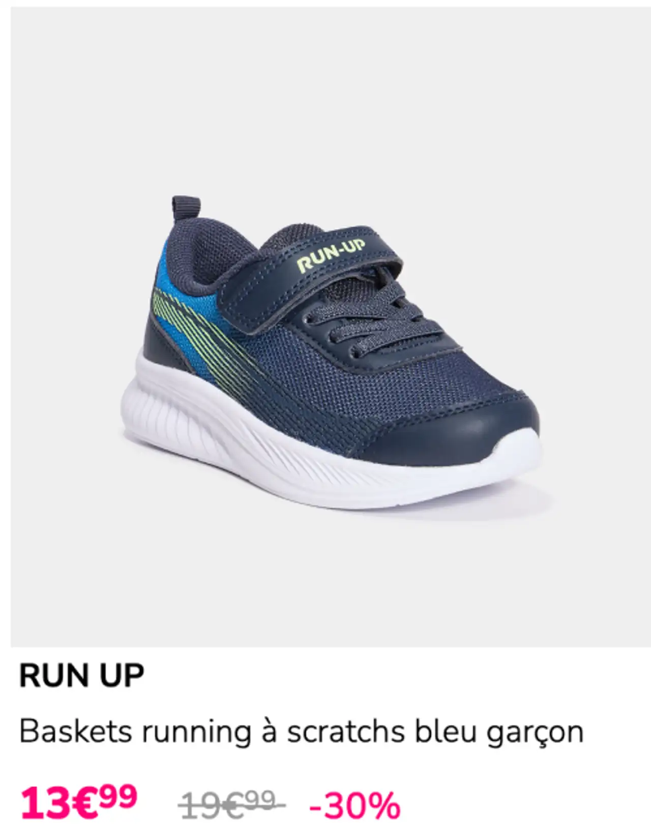 Baskets running à scratchs bleu garçon RUN UP