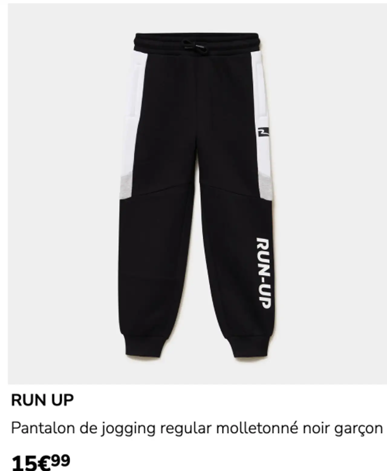 RUN UP Pantalon de jogging regular molletonné noir garçon