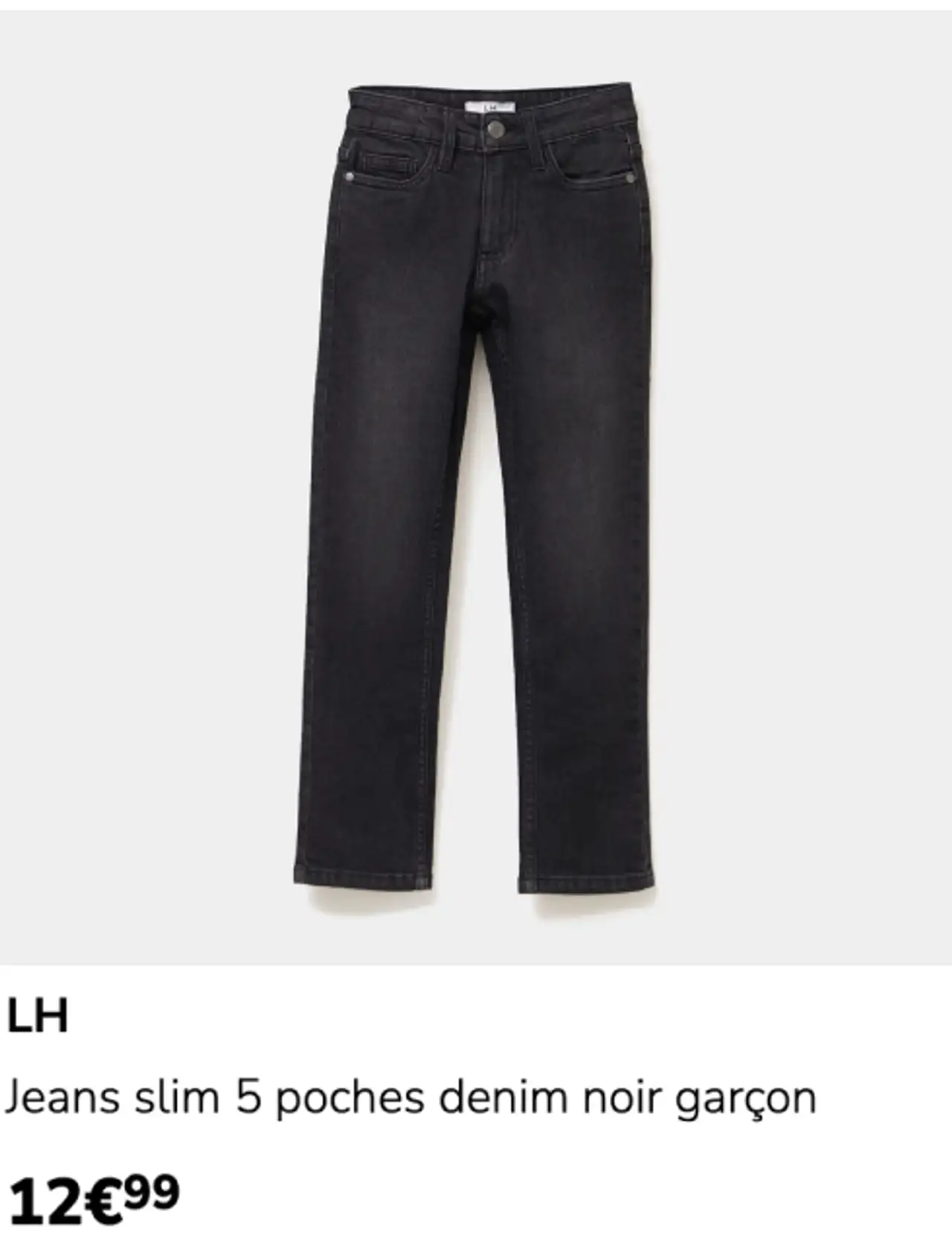 LH Jeans slim 5 poches denim noir garçon