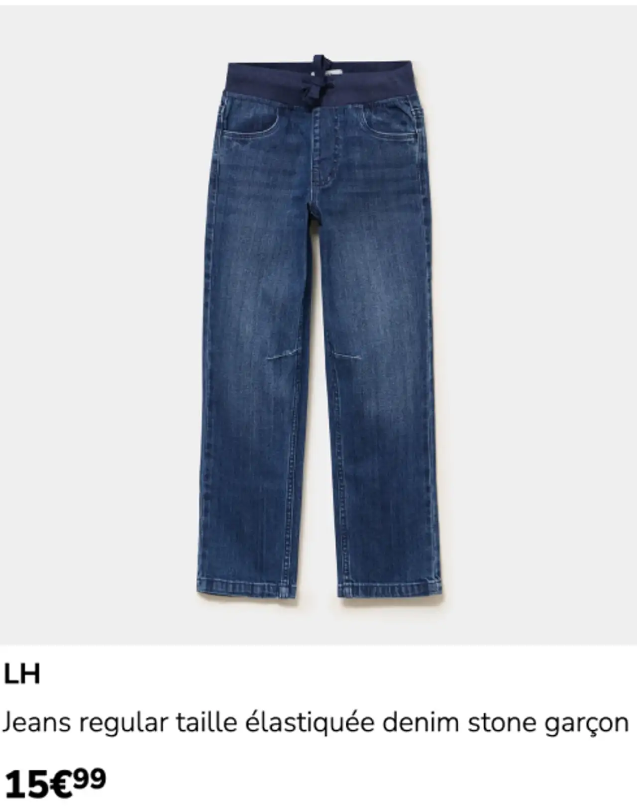 LH Jeans regular taille élastiquée denim stone garçon