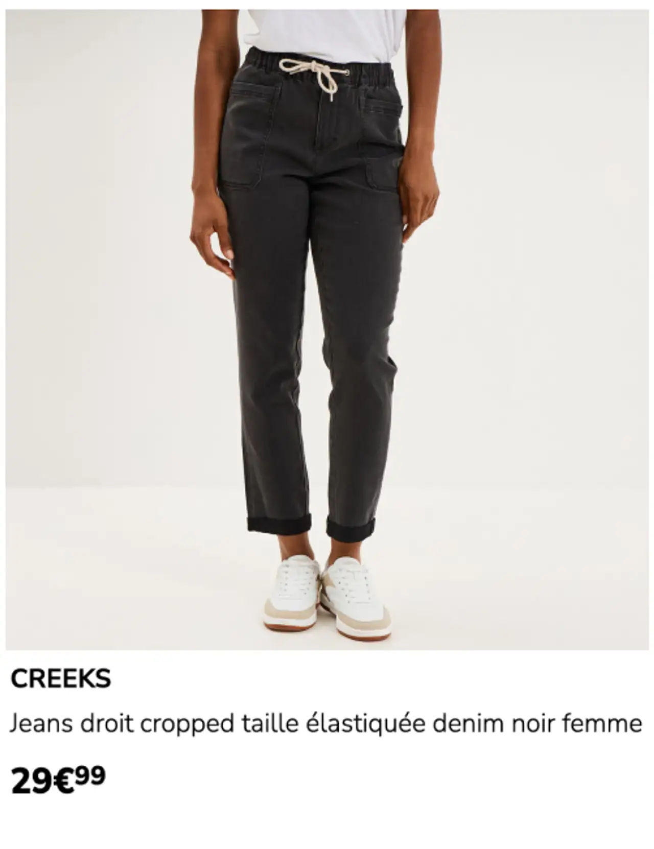Jeans droit cropped taille élastiquée denim noir femme