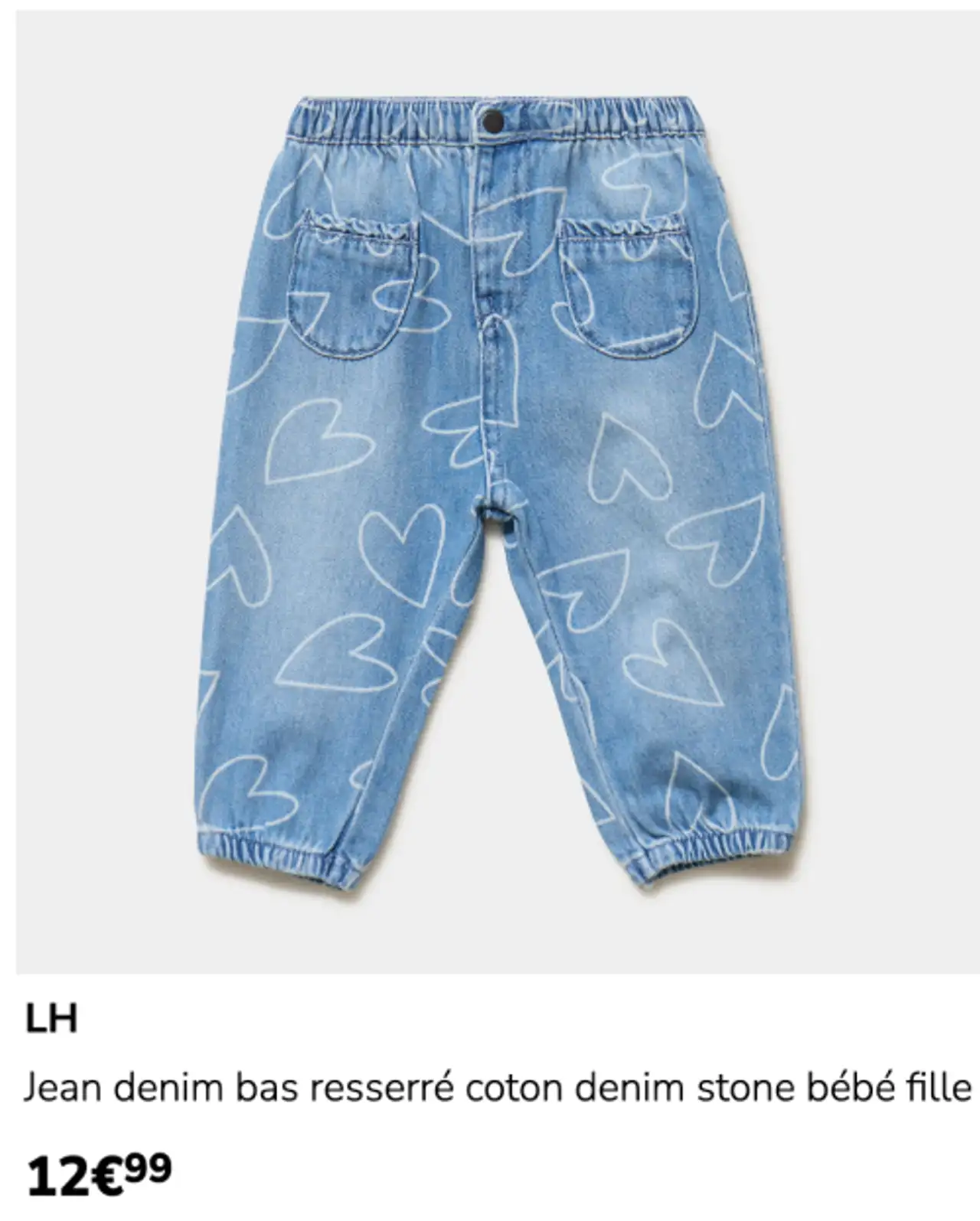 Jean denim bas resserré coton denim stone bébé fille LH
