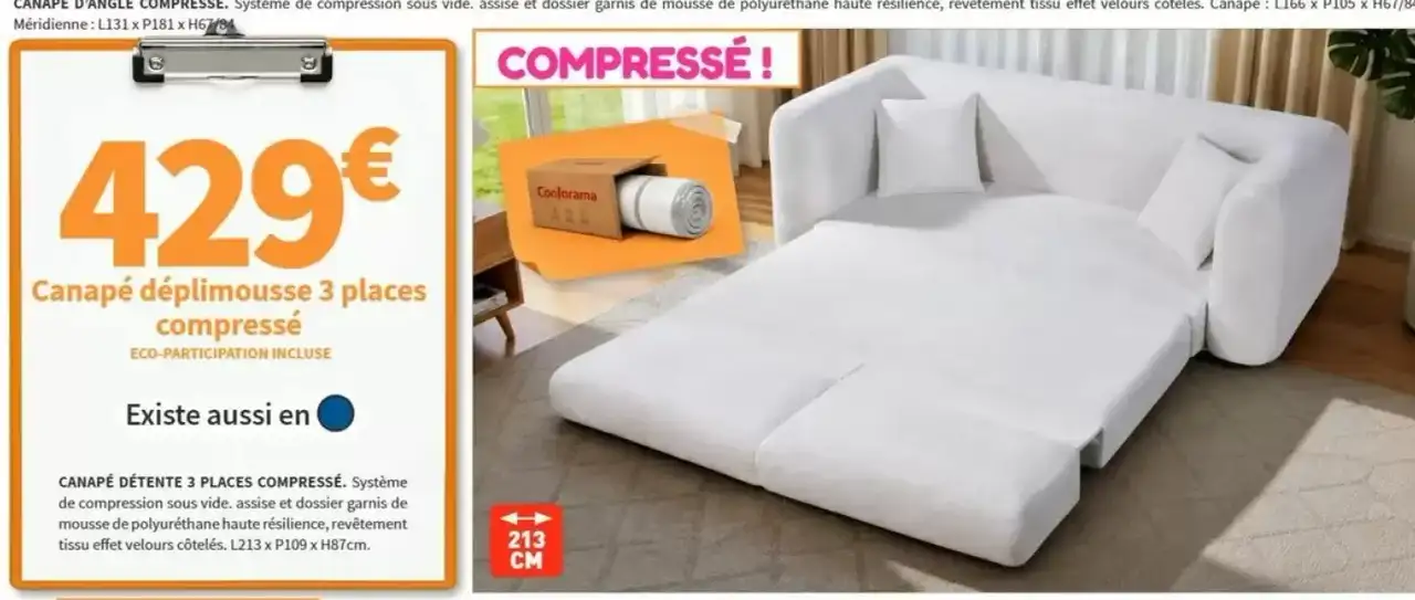 Canapé déplimousse 3 places compressé Conforama
