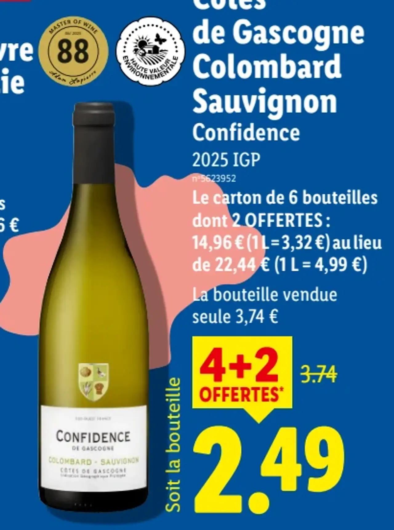 Vin blanc Côtes de Gascogne Colombard Sauvignon Confidence