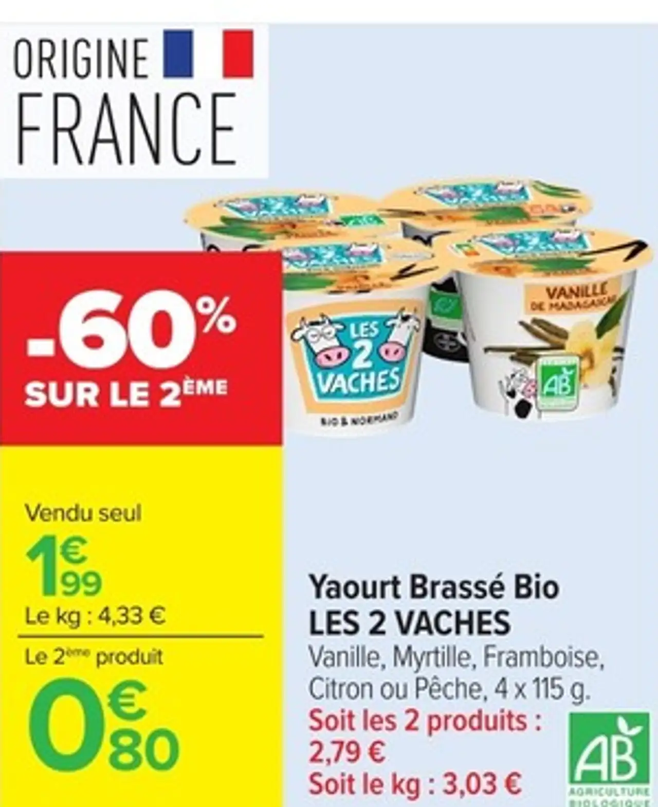 Yaourt Brassé Bio Les 2 Vaches