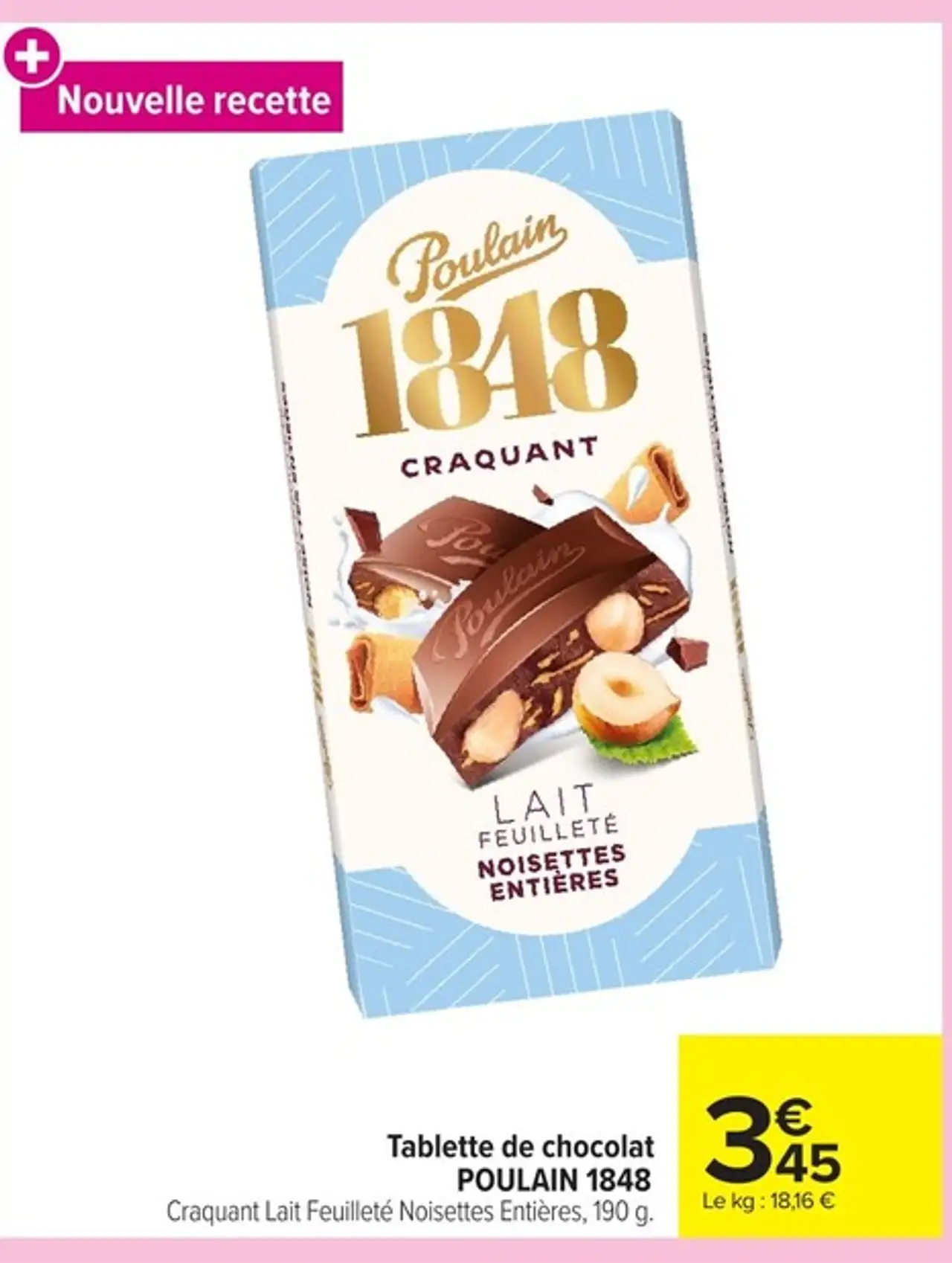 Tablette de chocolat POULAIN 1848 Craquant Lait Feuilleté Noisettes Entières