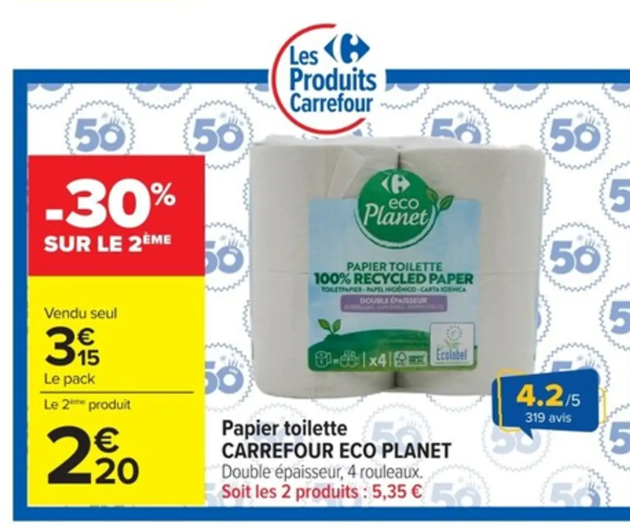 Papier toilette CARREFOUR ECO PLANET