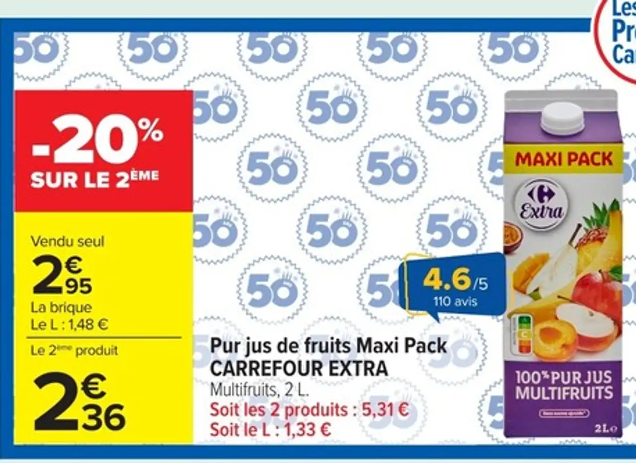 Pur jus de fruits Maxi Pack CARREFOUR EXTRA