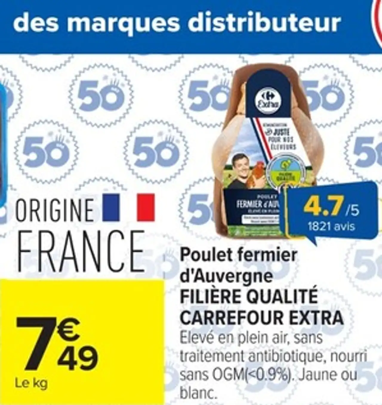 Poulet fermier d'Auvergne FILIÈRE QUALITÉ CARREFOUR EXTRA