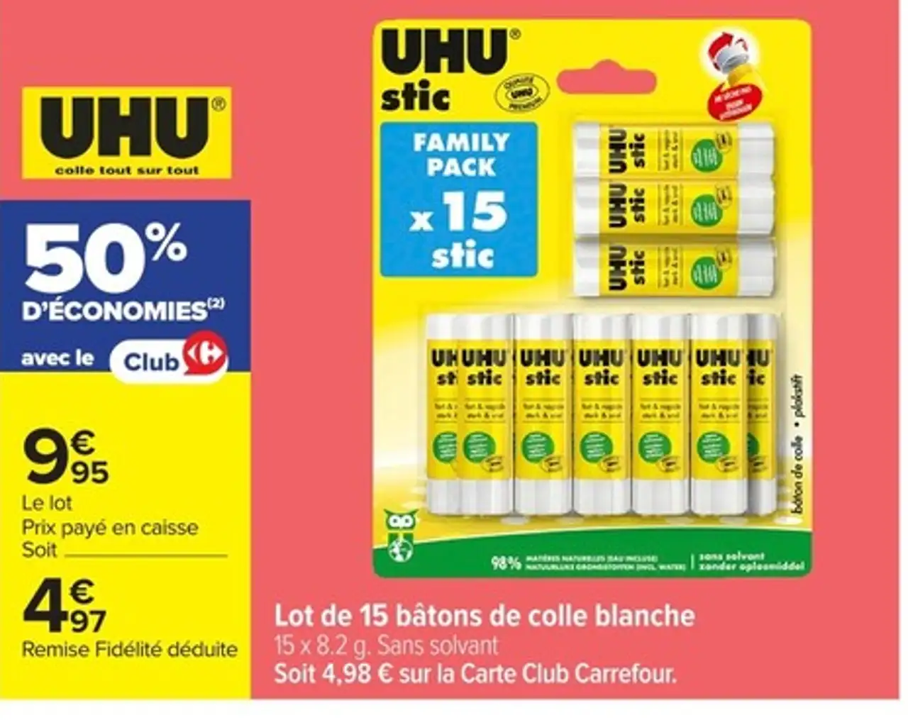 Lot de 15 bâtons de colle blanche UHU stic