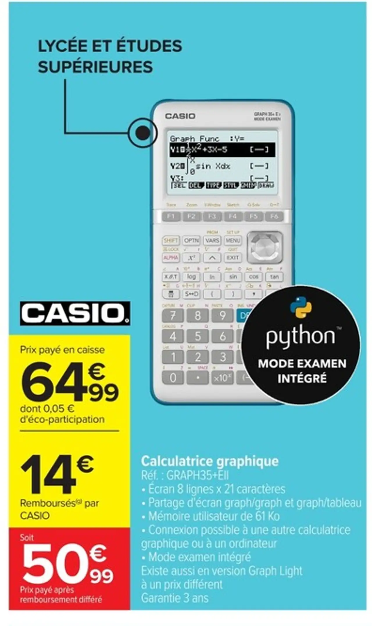 Calculatrice graphique Casio GRAPH35+EII