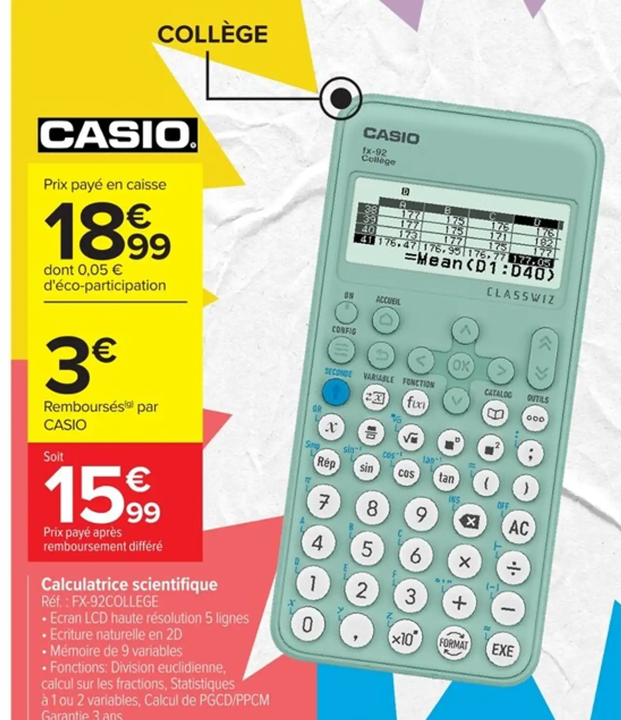 Calculatrice scientifique Casio fx-92 College