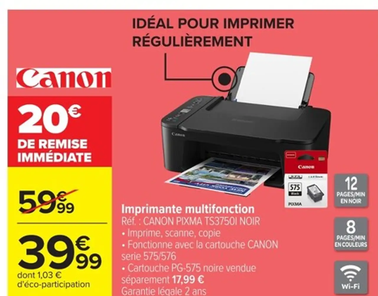 Imprimante multifonction Canon Pixma TS3750I Noir
