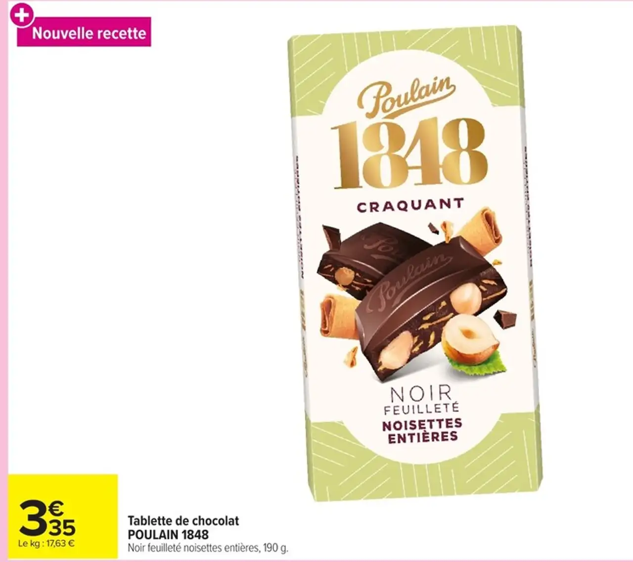 Tablette de chocolat POULAIN 1848 Noir feuilleté noisettes entières