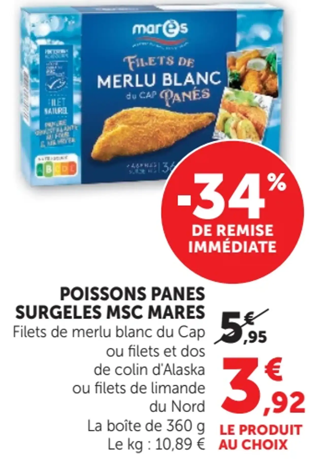 Poissons panés surgelés MSC Mares Filets de merlu blanc du Cap