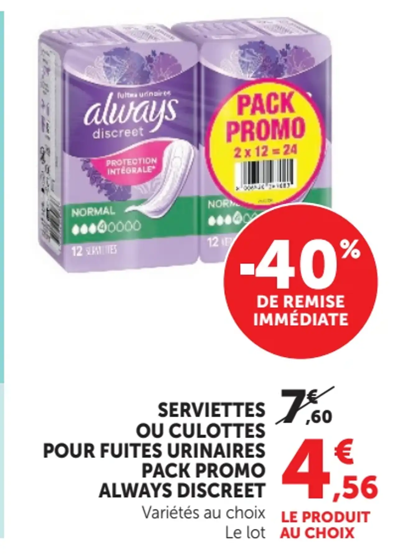 Serviettes ou culottes pour fuites urinaires Pack Promo Always Discreet