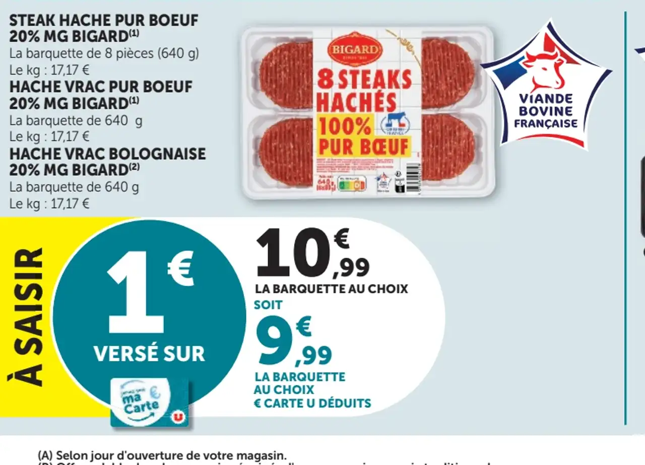 Steak haché pur boeuf 20% MG Bigard / Hache vrac pur boeuf / Hache vrac bolognaise