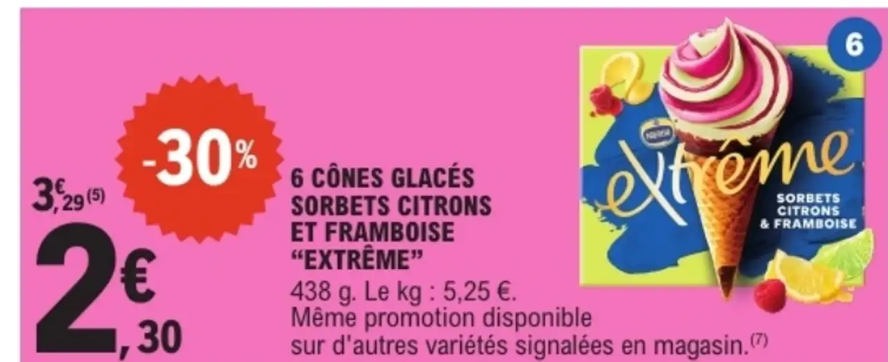 6 Cônes glacés sorbets citrons et framboise "Extrême"